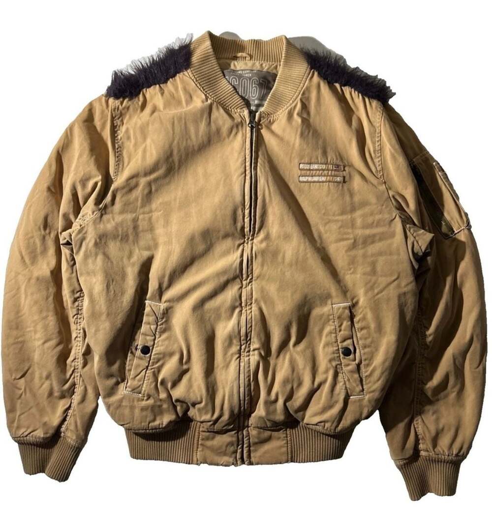 Vintage Polo Jeans Co. Ralph Lauren PJC067 Faux Fur Lined Tan Bomber Jacket